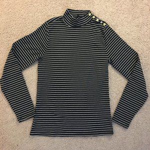 J.Crew black and white striped mockneck
